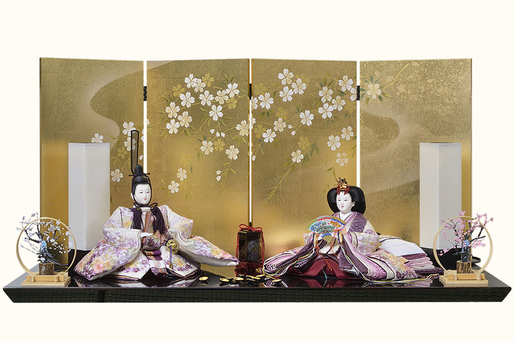 京九番 桜刺繍紫グラデ～ション 親王飾り｜愛知県下最大級「人形のかに江」