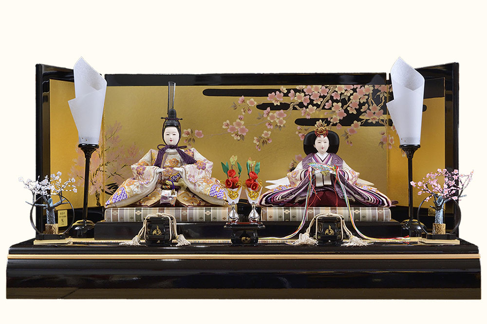 京十番 桜と波柄金彩京刺繍 かのこ金駒 親王飾り 愛知県下最大級 人形のかに江