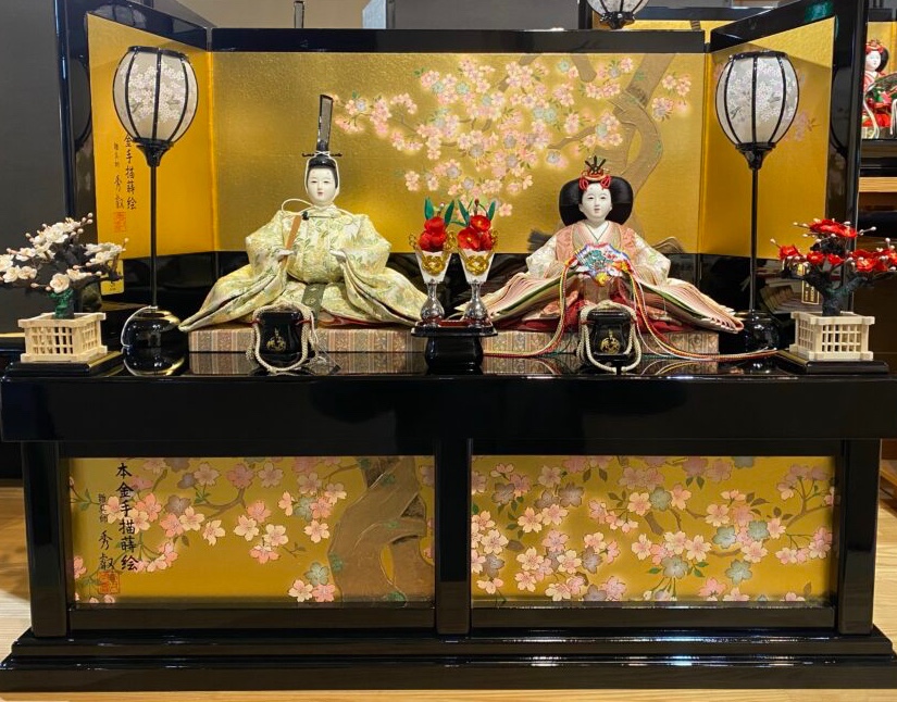 清水久遊作　正絹八重桜　桜華金屏風親王飾りの画像